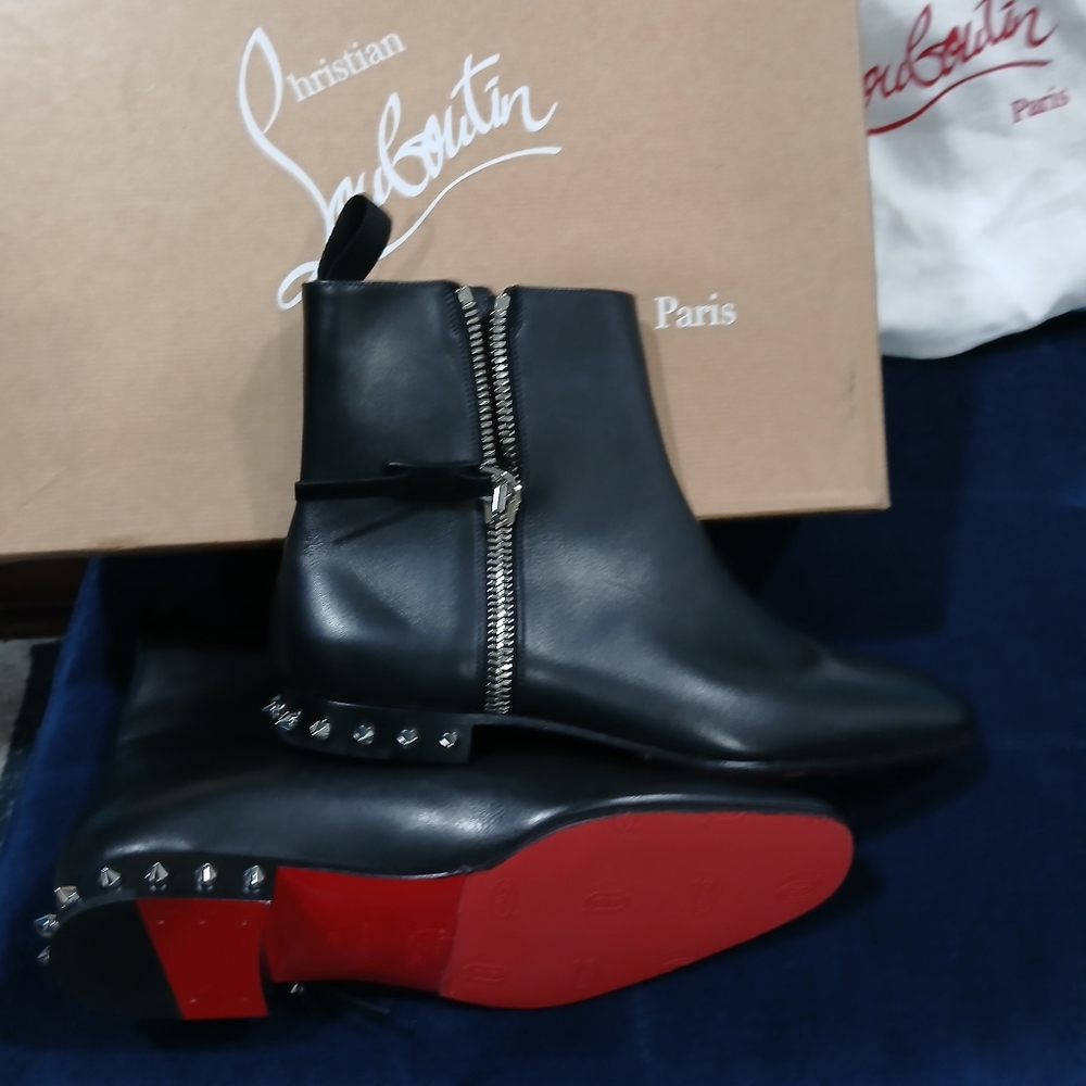 Christian Louboutin Black Boots with Red Soles and Silver Studs - Picture 6 of 7